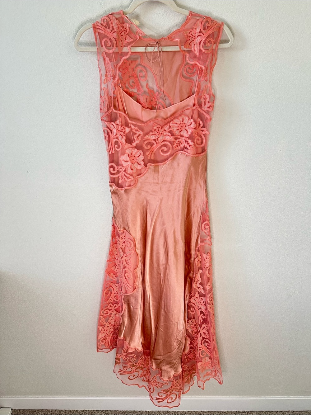 ULLA JOHNSON Kaia Open-Back Asymmetric Lace Silk Midi Pink Dress SZ US 6 - Picture 9 of 11